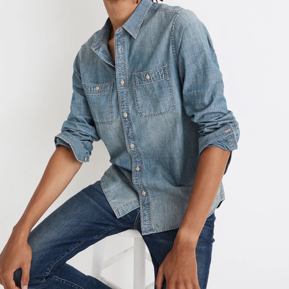 Men Madewell Denim Perfect Shirt in Winterdale Wash button down
